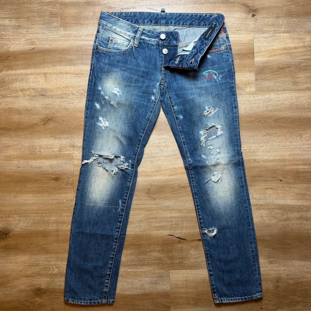 Dsquared2 Cool Girl Jeans Womens 40 Blue Distressed Ripped Straight Leg Italy‎